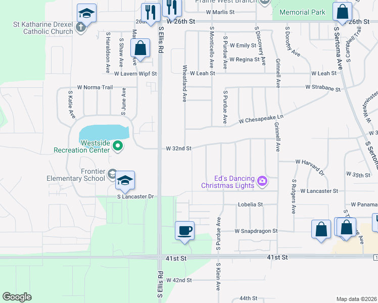map of restaurants, bars, coffee shops, grocery stores, and more near 7900 West 32nd Street in Sioux Falls