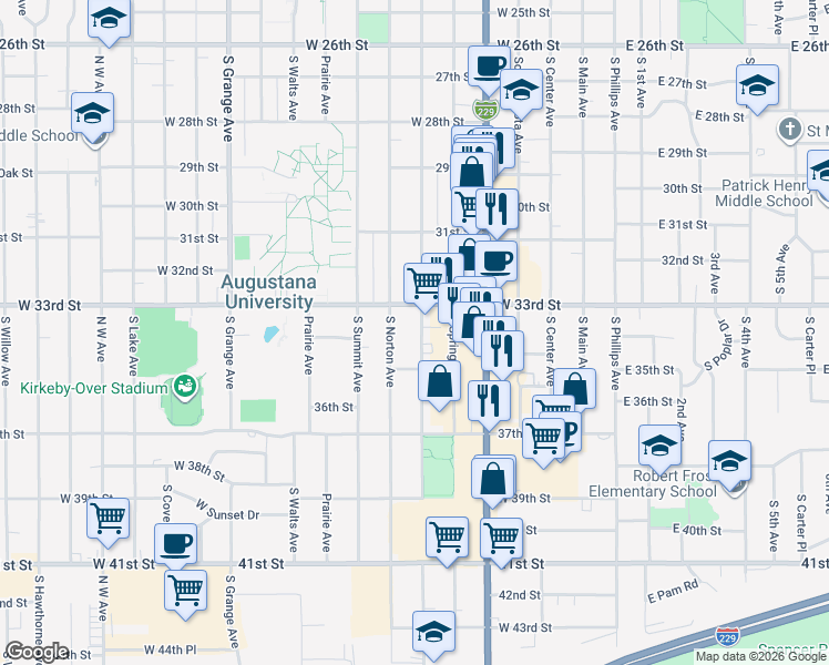 map of restaurants, bars, coffee shops, grocery stores, and more near 2516 South Duluth Avenue in Sioux Falls