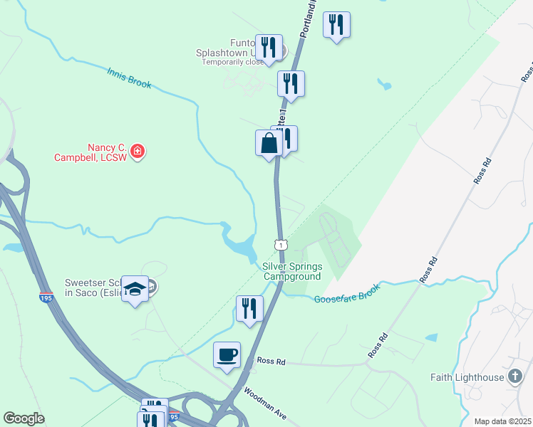 map of restaurants, bars, coffee shops, grocery stores, and more near 720-728 Blue Star Memorial Highway in Saco