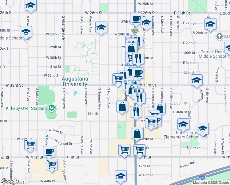 map of restaurants, bars, coffee shops, grocery stores, and more near 2516 South Duluth Avenue in Sioux Falls