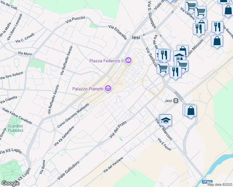 map of restaurants, bars, coffee shops, grocery stores, and more near 5A Via Castelfidardo in Jesi