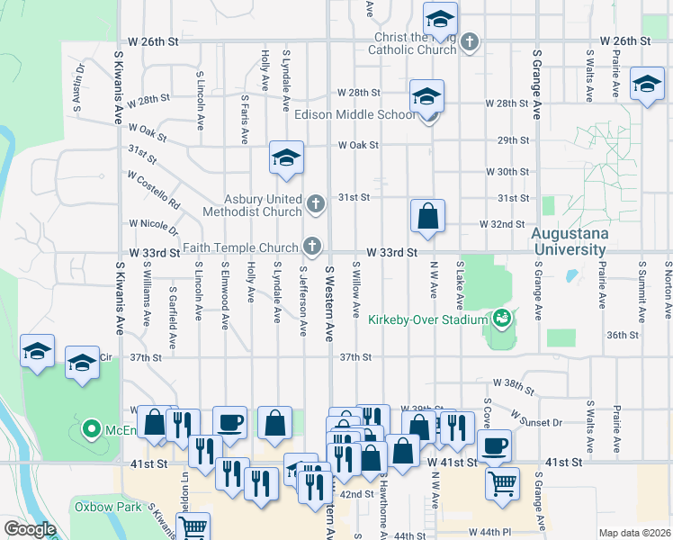 map of restaurants, bars, coffee shops, grocery stores, and more near 2604 South Western Avenue in Sioux Falls