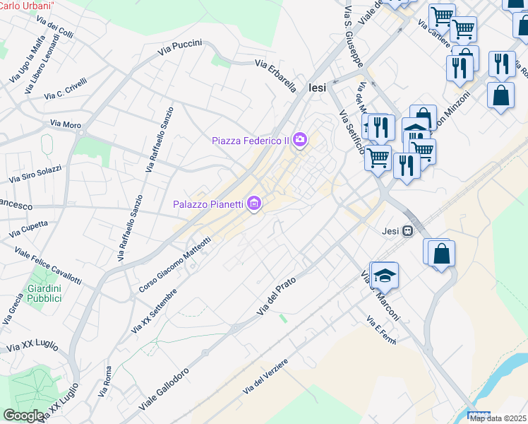 map of restaurants, bars, coffee shops, grocery stores, and more near 5A Via Castelfidardo in Jesi