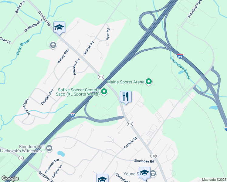 map of restaurants, bars, coffee shops, grocery stores, and more near 8 Nottingham Drive in Saco