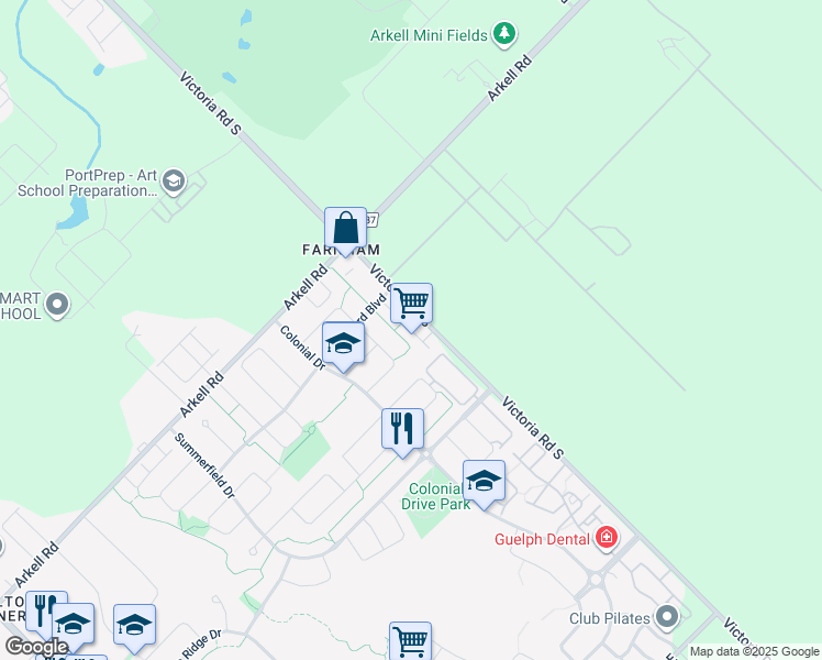 map of restaurants, bars, coffee shops, grocery stores, and more near in Guelph