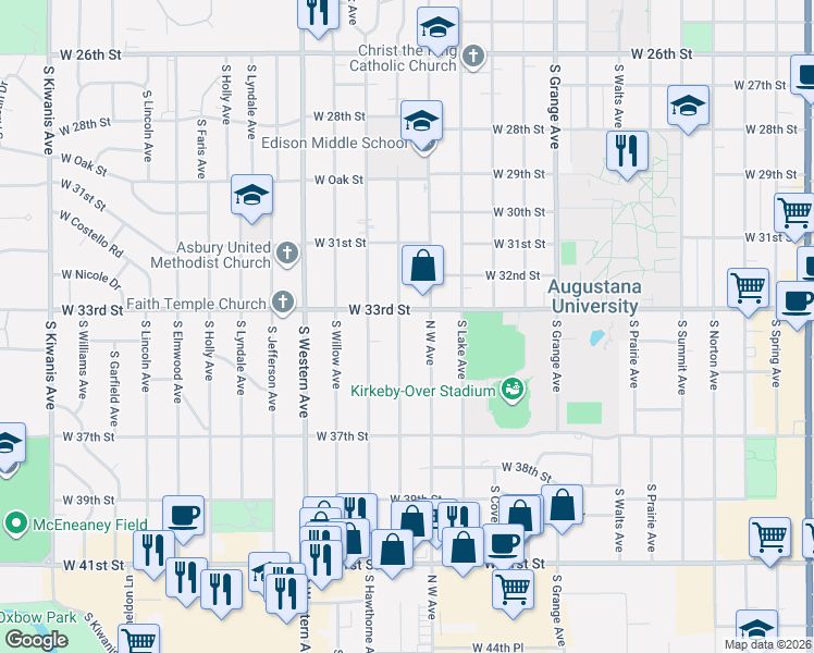 map of restaurants, bars, coffee shops, grocery stores, and more near 2600-2998 South Glendale Avenue in Sioux Falls