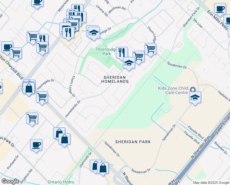 map of restaurants, bars, coffee shops, grocery stores, and more near 2501 Glamworth Crescent in Mississauga