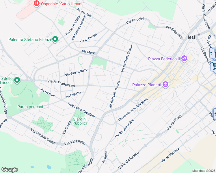 map of restaurants, bars, coffee shops, grocery stores, and more near 15 Via Giuseppe Radiciotti in Jesi