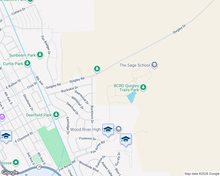 map of restaurants, bars, coffee shops, grocery stores, and more near 1430 Fox Acres Road in Hailey
