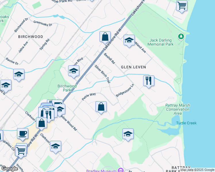 map of restaurants, bars, coffee shops, grocery stores, and more near 920 Silver Birch Trail in Mississauga