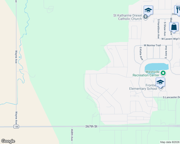 map of restaurants, bars, coffee shops, grocery stores, and more near 9614 West Broek Drive in Sioux Falls