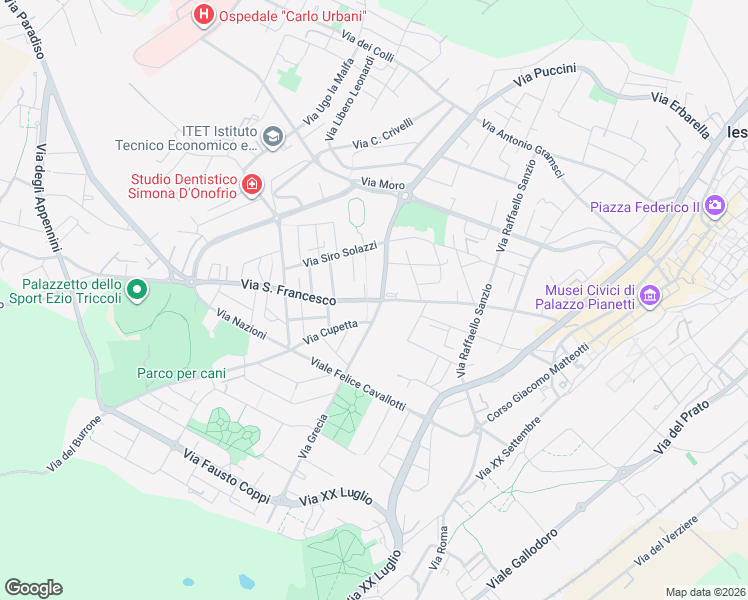 map of restaurants, bars, coffee shops, grocery stores, and more near 26 Viale Giuseppe Verdi in Jesi