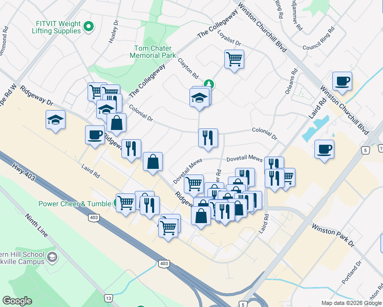 map of restaurants, bars, coffee shops, grocery stores, and more near in Mississauga