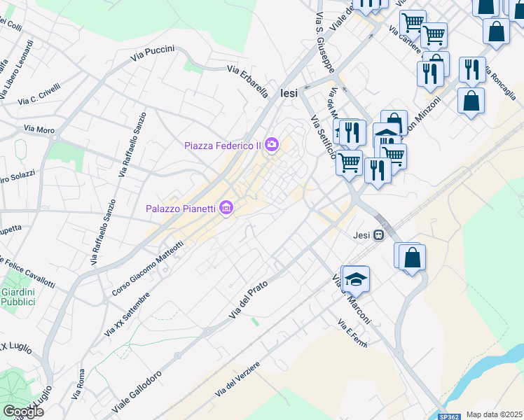 map of restaurants, bars, coffee shops, grocery stores, and more near 8 Piazza Angelo Colocci in Jesi