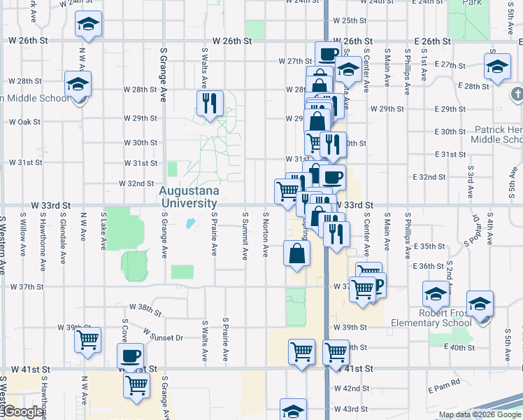 map of restaurants, bars, coffee shops, grocery stores, and more near 2420 South Norton Avenue in Sioux Falls