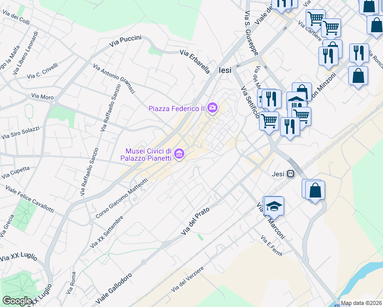 map of restaurants, bars, coffee shops, grocery stores, and more near 14 Arco del Magistrato in Jesi