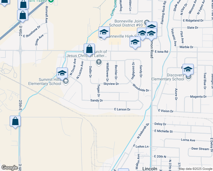 map of restaurants, bars, coffee shops, grocery stores, and more near 3158 Skyview Drive in Idaho Falls
