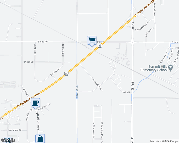 map of restaurants, bars, coffee shops, grocery stores, and more near 2105 Industrial Boulevard in Ammon