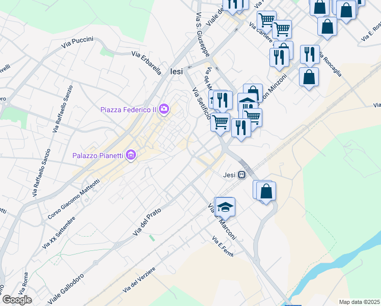 map of restaurants, bars, coffee shops, grocery stores, and more near 4 Via Carlo Rosselli in Jesi
