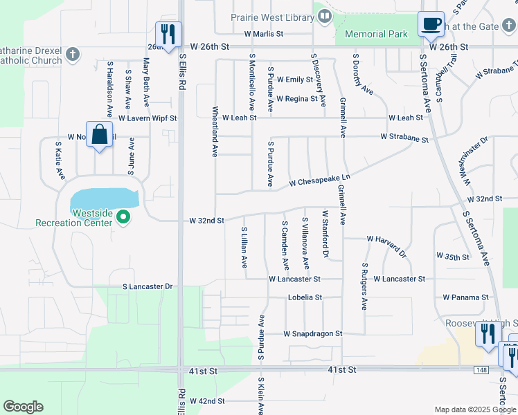 map of restaurants, bars, coffee shops, grocery stores, and more near 7900 West 32nd Street in Sioux Falls