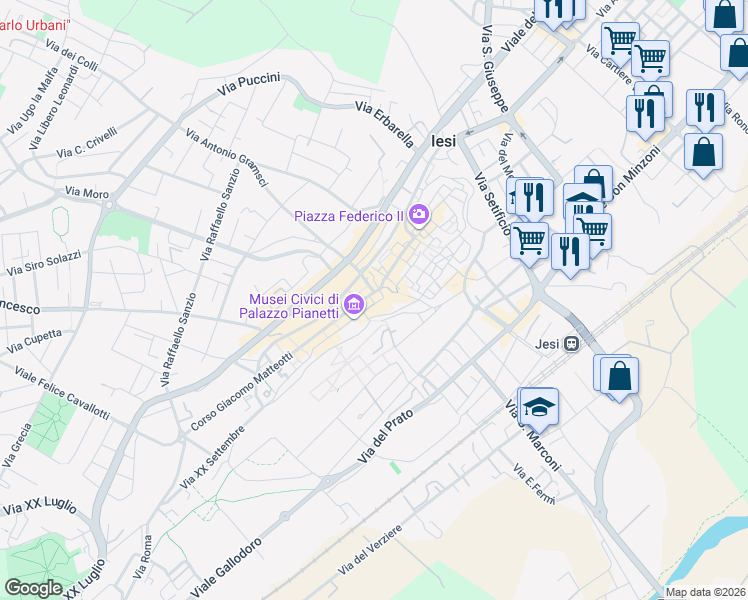 map of restaurants, bars, coffee shops, grocery stores, and more near 14 Arco del Magistrato in Jesi
