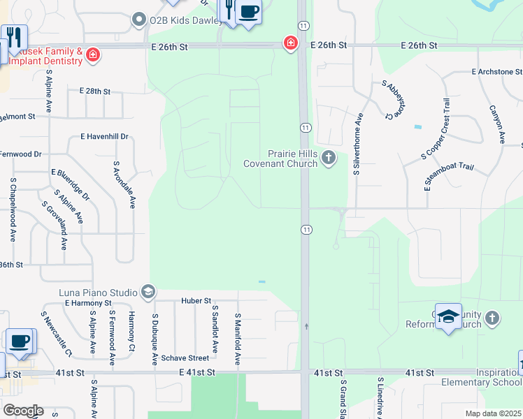map of restaurants, bars, coffee shops, grocery stores, and more near 3115 South Dakota 11 in Sioux Falls
