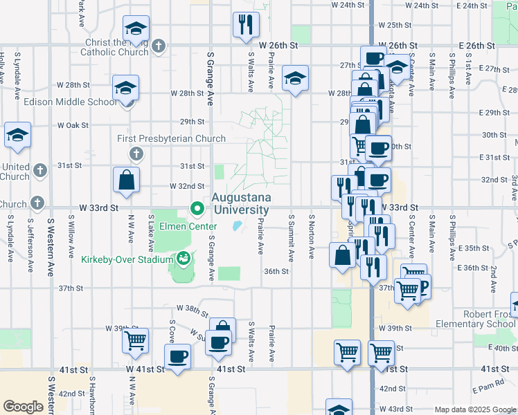 map of restaurants, bars, coffee shops, grocery stores, and more near 1009 West 33rd Street in Sioux Falls