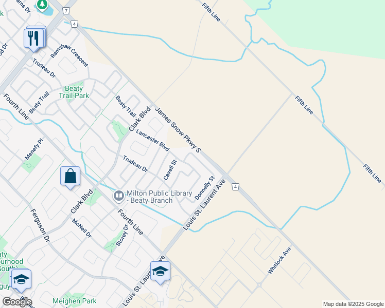 map of restaurants, bars, coffee shops, grocery stores, and more near 1299 Stirling Todd Terrace in Milton
