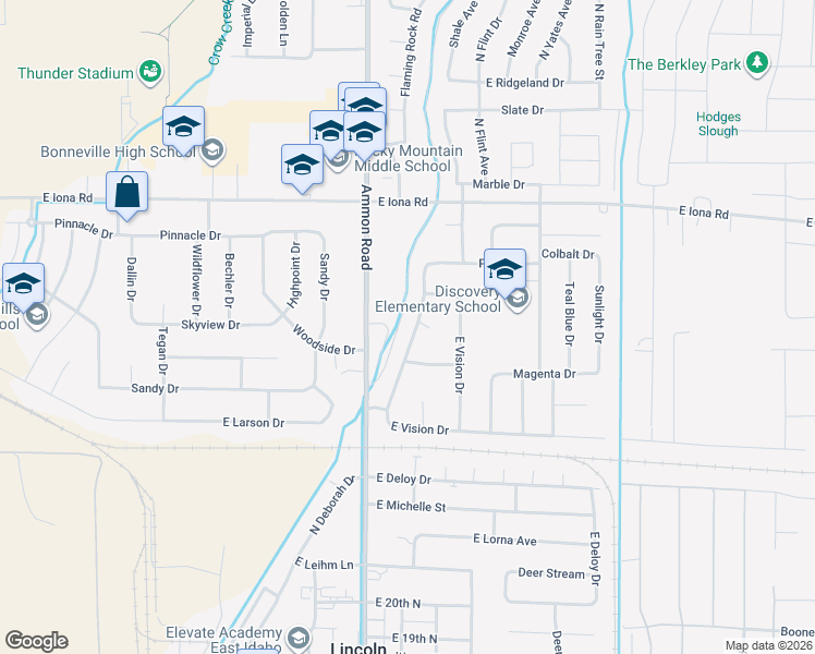 map of restaurants, bars, coffee shops, grocery stores, and more near 2893 Midnight Blue Drive in Idaho Falls