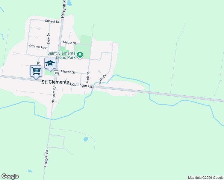 map of restaurants, bars, coffee shops, grocery stores, and more near 3407 Lobsinger Line in Saint Clements