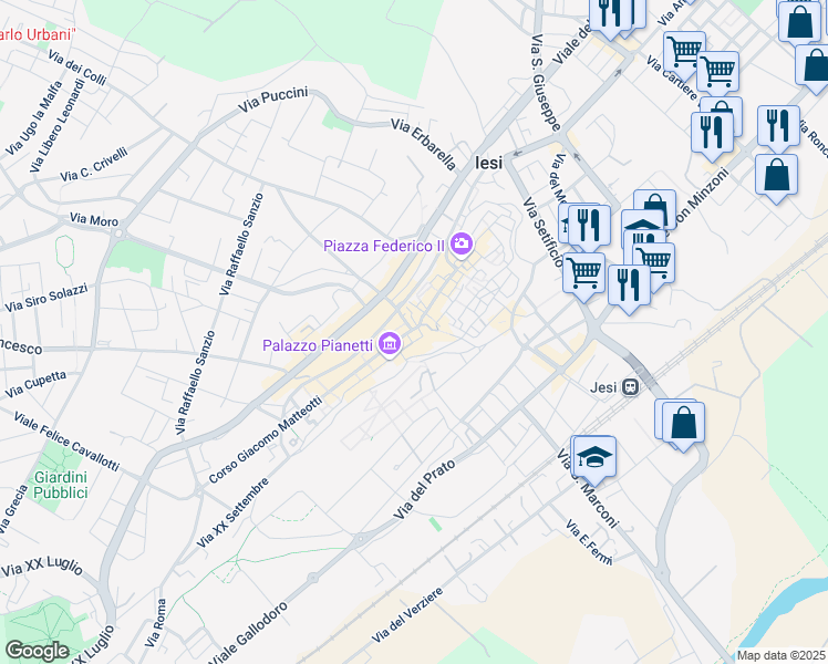 map of restaurants, bars, coffee shops, grocery stores, and more near 14 Arco del Magistrato in Jesi