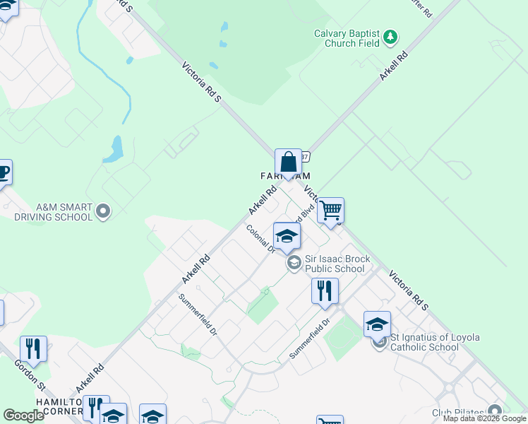 map of restaurants, bars, coffee shops, grocery stores, and more near 361 Arkell Road in Guelph