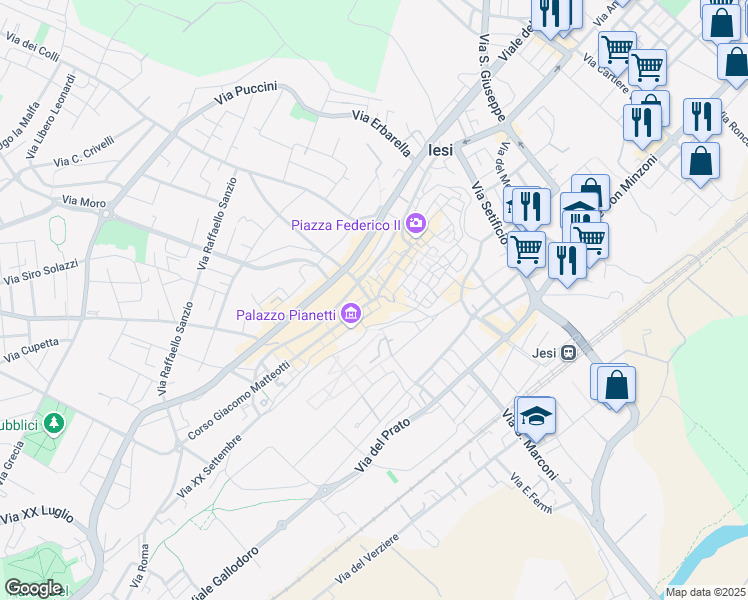 map of restaurants, bars, coffee shops, grocery stores, and more near 14 Arco del Magistrato in Jesi