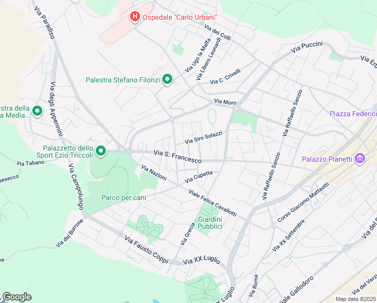 map of restaurants, bars, coffee shops, grocery stores, and more near 6 Via Alberico Gentili in Jesi