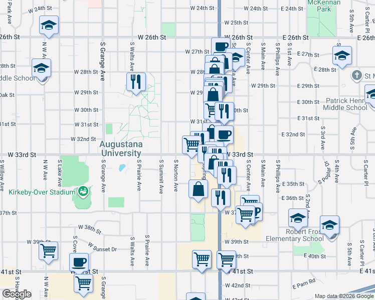map of restaurants, bars, coffee shops, grocery stores, and more near 606 West 33rd Street in Sioux Falls