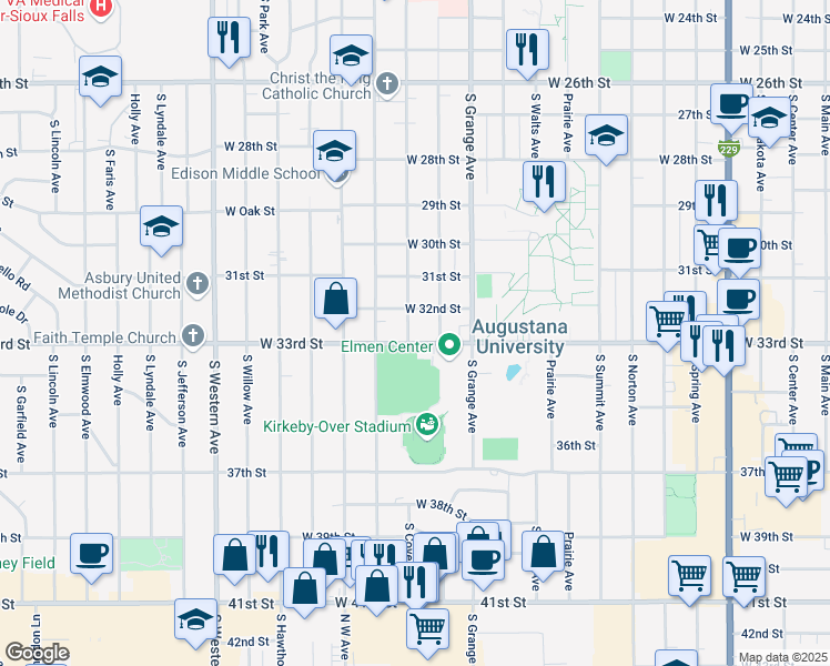 map of restaurants, bars, coffee shops, grocery stores, and more near 2411 South Covell Avenue in Sioux Falls