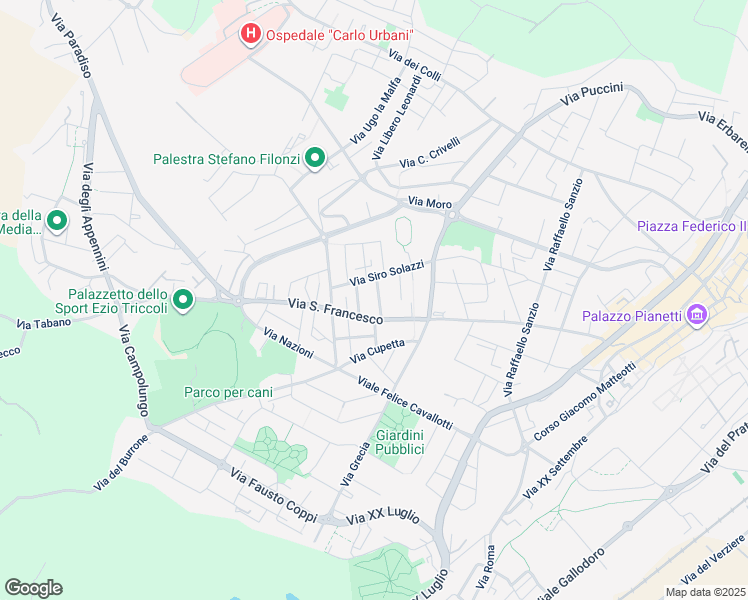 map of restaurants, bars, coffee shops, grocery stores, and more near 6 Via Alberico Gentili in Jesi