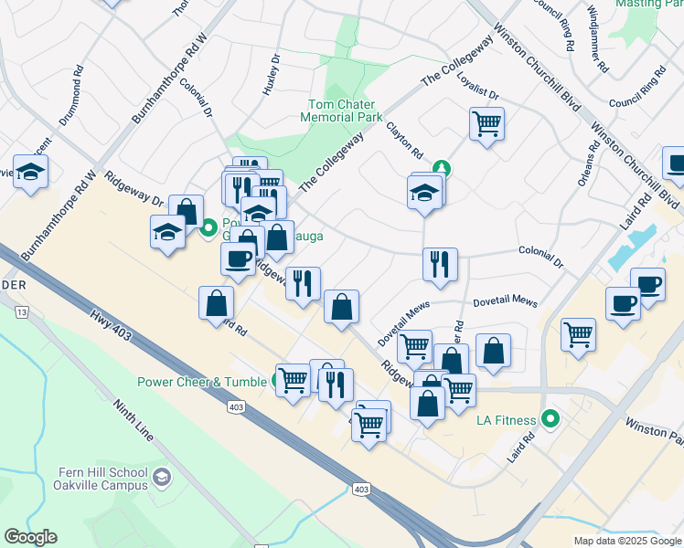 map of restaurants, bars, coffee shops, grocery stores, and more near 3459 Cherrington Crescent in Mississauga