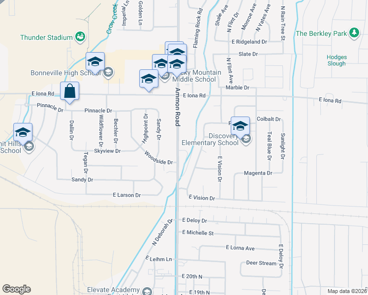 map of restaurants, bars, coffee shops, grocery stores, and more near 2893 Midnight Blue Drive in Idaho Falls