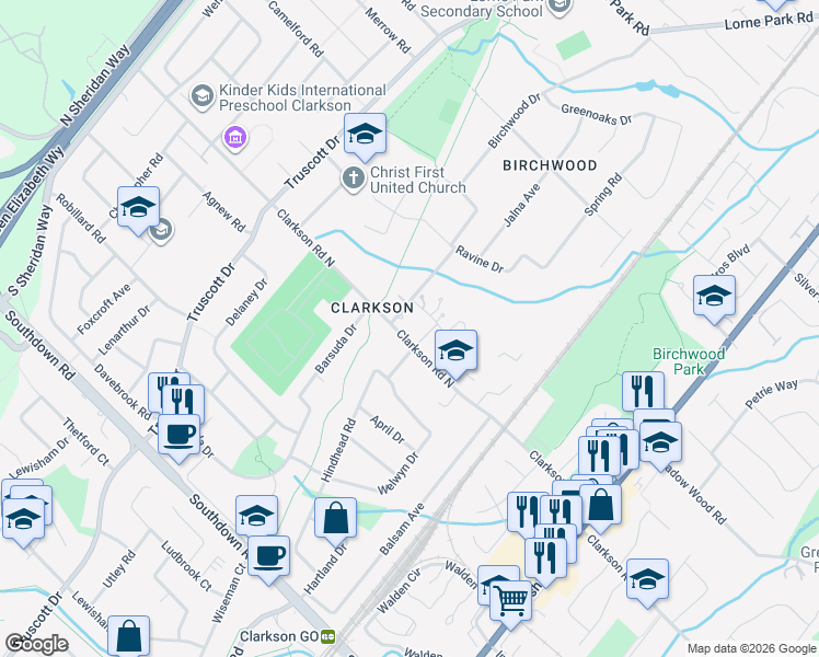 map of restaurants, bars, coffee shops, grocery stores, and more near in Mississauga