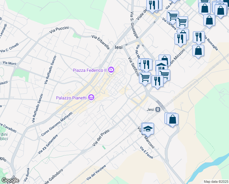 map of restaurants, bars, coffee shops, grocery stores, and more near 9 Via delle Conce in Jesi