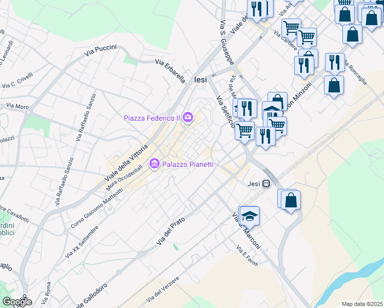 map of restaurants, bars, coffee shops, grocery stores, and more near 8 Piazza Angelo Colocci in Jesi