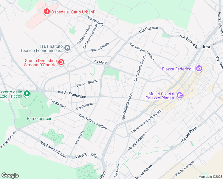 map of restaurants, bars, coffee shops, grocery stores, and more near 5 Via Antonino Sarti in Jesi