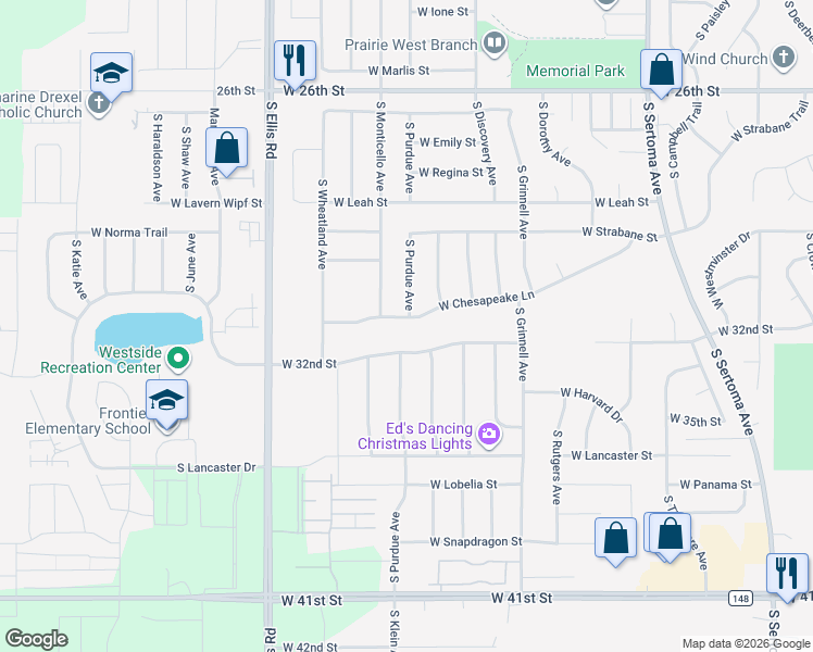 map of restaurants, bars, coffee shops, grocery stores, and more near 7813 West Chesapeake Lane in Sioux Falls