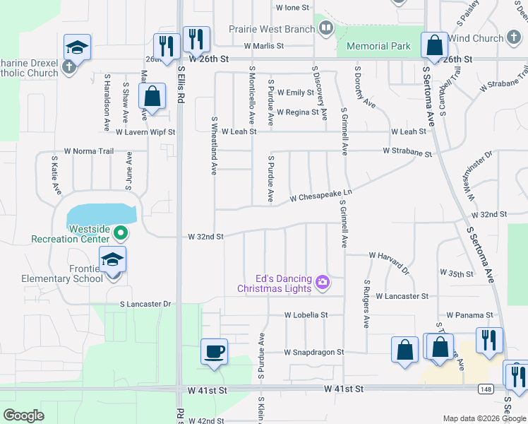 map of restaurants, bars, coffee shops, grocery stores, and more near 7813 West Chesapeake Lane in Sioux Falls
