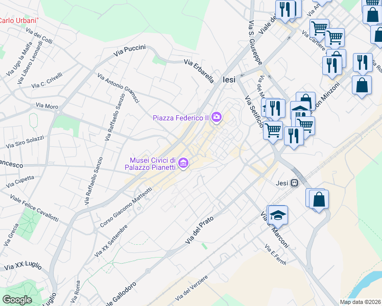 map of restaurants, bars, coffee shops, grocery stores, and more near 14 Arco del Magistrato in Jesi