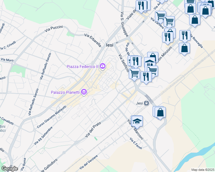 map of restaurants, bars, coffee shops, grocery stores, and more near 9 Via delle Conce in Jesi