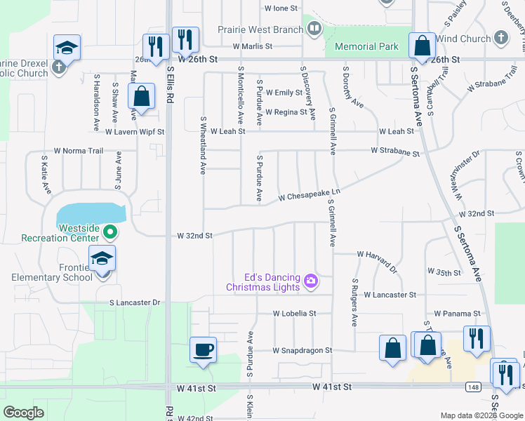 map of restaurants, bars, coffee shops, grocery stores, and more near 7813 West Chesapeake Lane in Sioux Falls