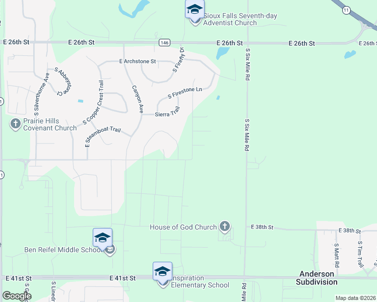 map of restaurants, bars, coffee shops, grocery stores, and more near 1904 South Firefly Drive in Sioux Falls