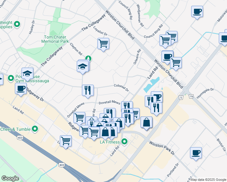 map of restaurants, bars, coffee shops, grocery stores, and more near 3225 Magwood Road in Mississauga
